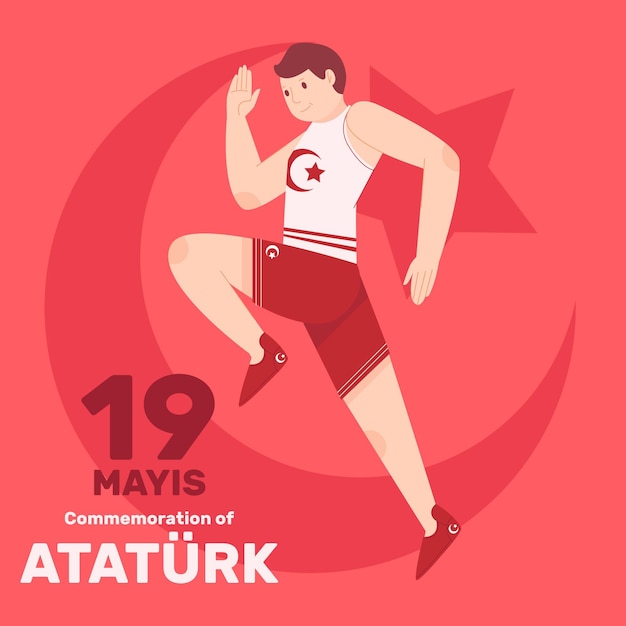 Flaches gedenken an die illustration des atatürk-, jugend- und sporttages