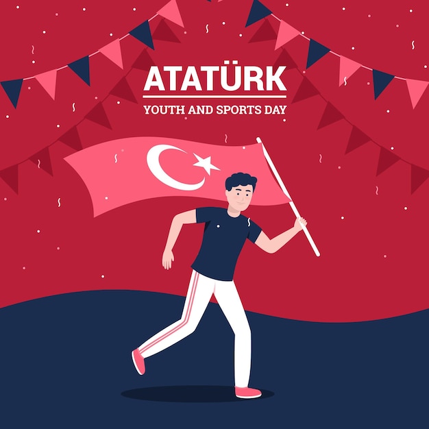 Kostenloser Vektor flaches gedenken an die illustration des atatürk-, jugend- und sporttages