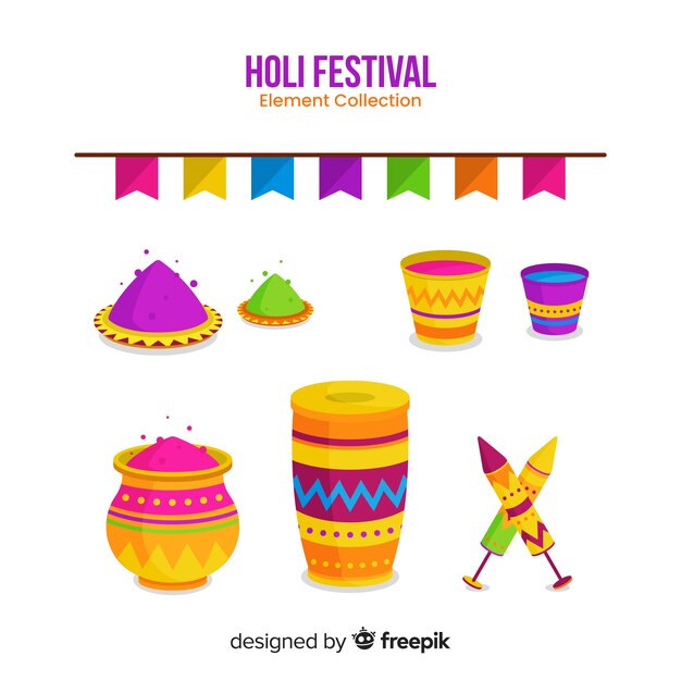 Flaches Holi Festival Element Pack