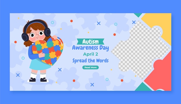 Kostenloser Vektor flaches horizontales banner-vorbild für den welt-autismus-bewusstseinstag
