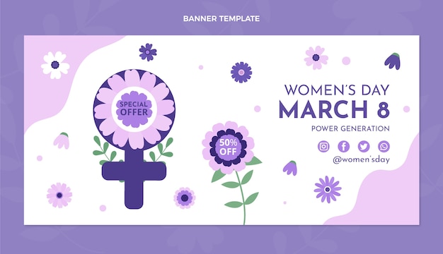 Kostenloser Vektor flaches horizontales banner zum internationalen frauentag