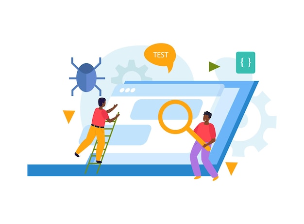 Kostenloser Vektor flaches konzept des qa-ingenieurs mit flacher vektorillustration der softwareentwicklersymbole