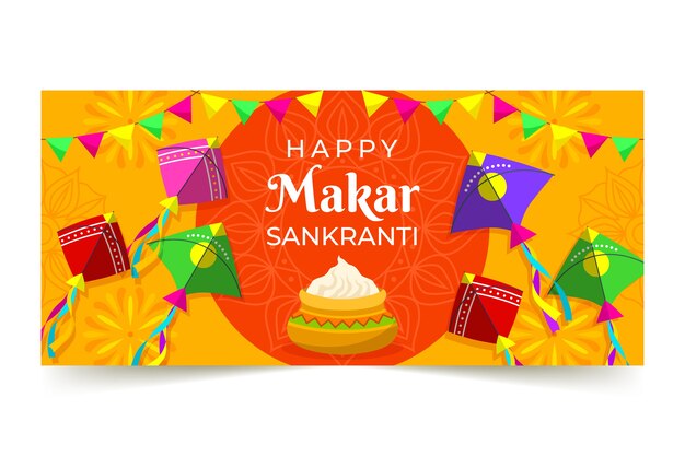 Flaches makar sankranti horizontales banner