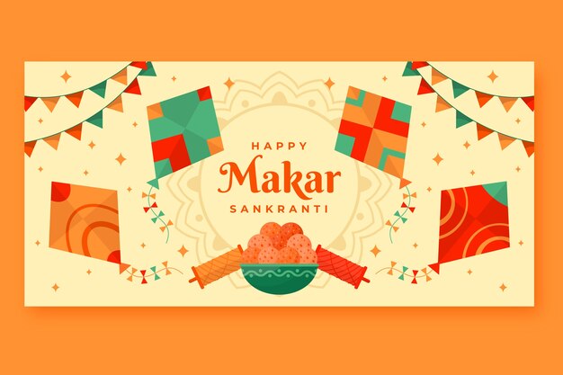 Kostenloser Vektor flaches makar sankranti horizontales banner