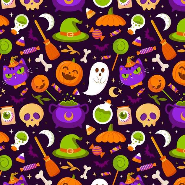 Flaches Musterdesign für Halloween-Feier