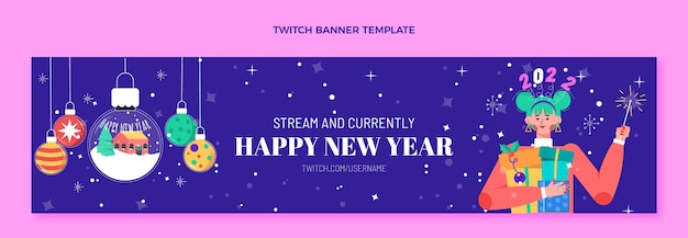 Kostenloser Vektor flaches neujahrs-twitch-banner