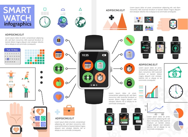 Kostenloser Vektor flaches smartwatch-infografikkonzept