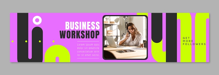 Kostenlose Vektor flaches twitch-banner für business-workshops