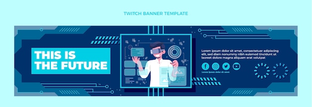 Flaches twitch-banner mit minimaler technologie