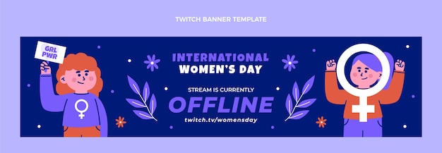 Kostenloser Vektor flaches twitch-banner zum internationalen frauentag