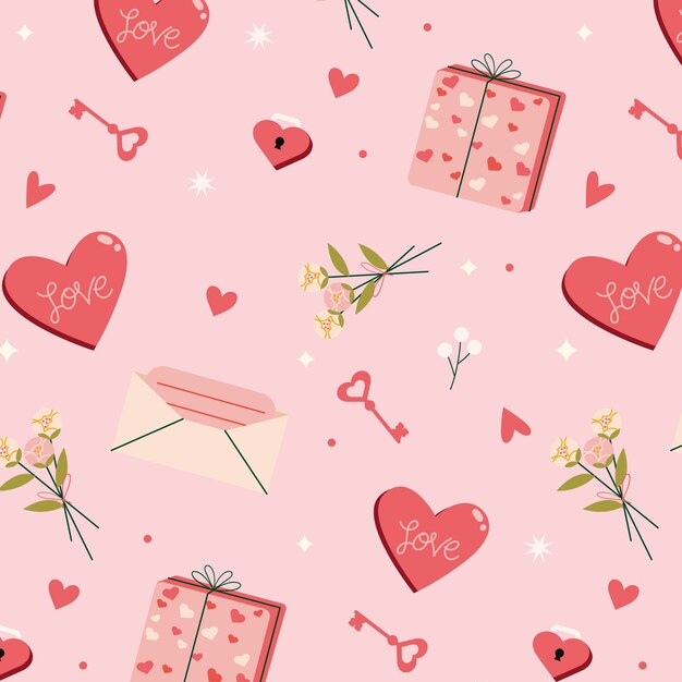 Flaches Valentinstag-Musterdesign