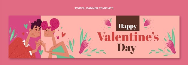 Kostenloser Vektor flaches valentinstag-twitch-banner