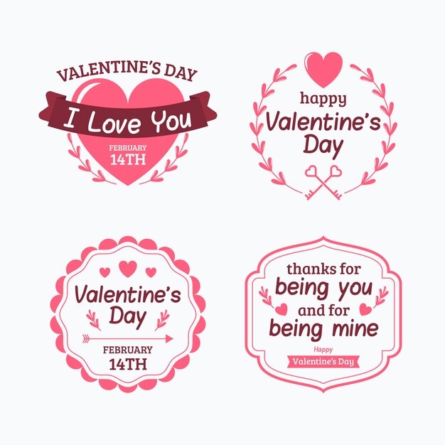 Flaches Valentinstagsabzeichen gesetzt