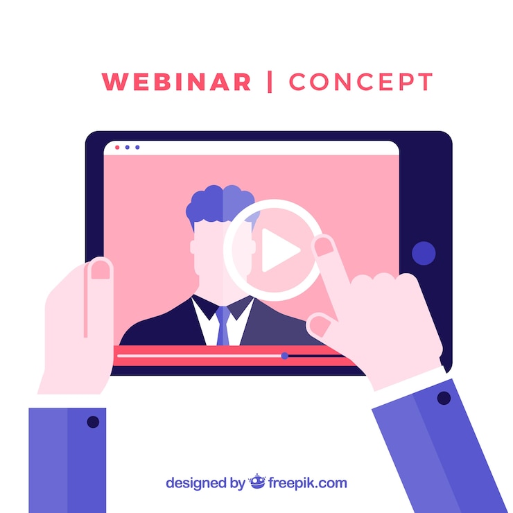 Kostenlose Vektor flaches webinar-konzept mit tablette