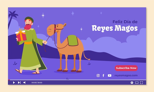 Kostenloser Vektor flaches youtube-minimalbild für reyes magos