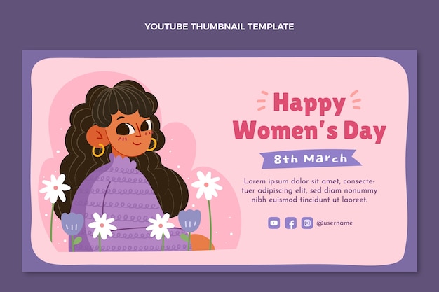 Kostenloser Vektor flaches youtube-thumbnail zum internationalen frauentag