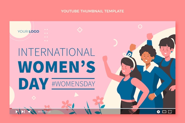 Kostenloser Vektor flaches youtube-thumbnail zum internationalen frauentag