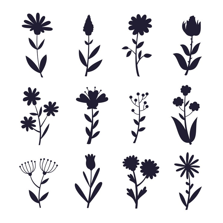Kostenlose Vektor flachgestaltete blumen-silhouetten
