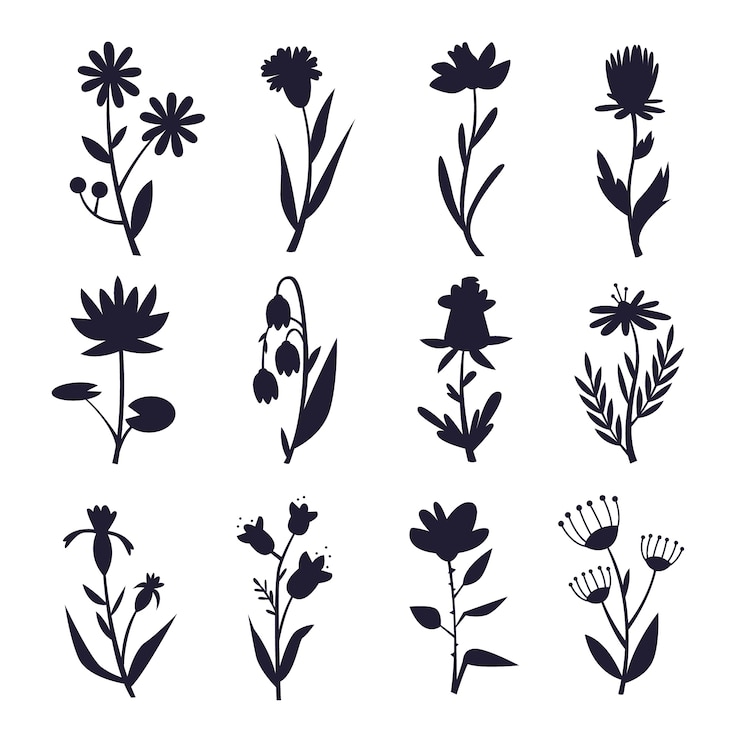 Kostenlose Vektor flachgestaltete blumen-silhouetten