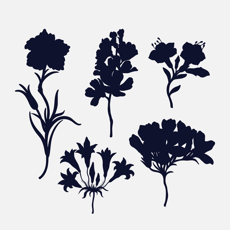 Kostenlose Vektor flachgestaltete blumen-silhouetten