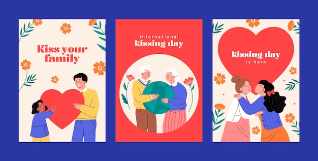 Flachkarten-sammlung zur feier des internationalen kusstags