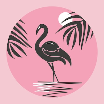 Flamingo im kreis mit sonne und tropen