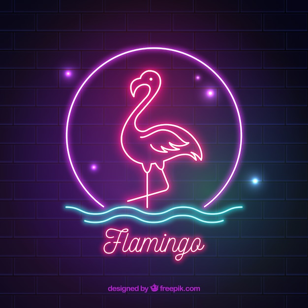 Kostenloser Vektor flamingo neon mit farben licht