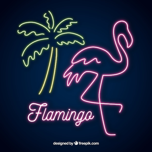 Kostenloser Vektor flamingo neon mit palme