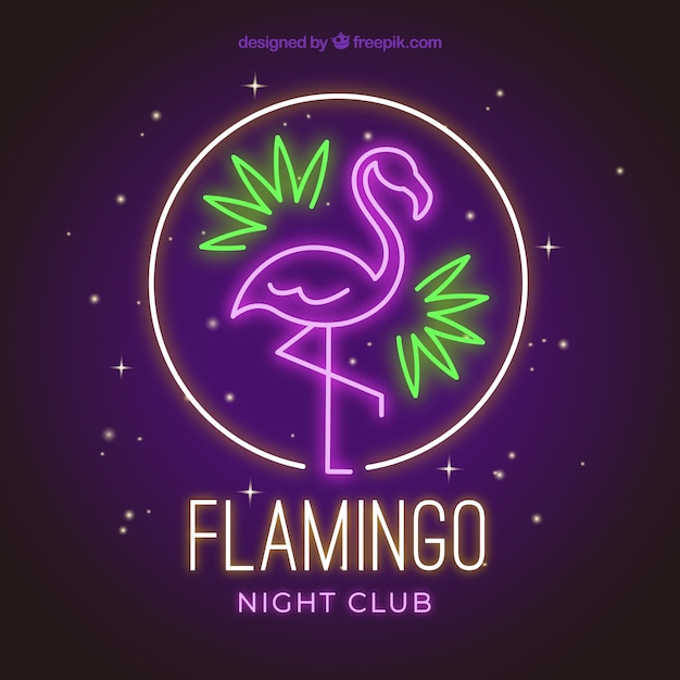 Flamingo neon mit pflanzen