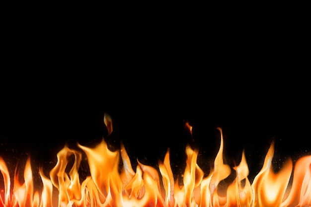 Flammenrandhintergrund, schwarzer realistischer Feuerbildvektor