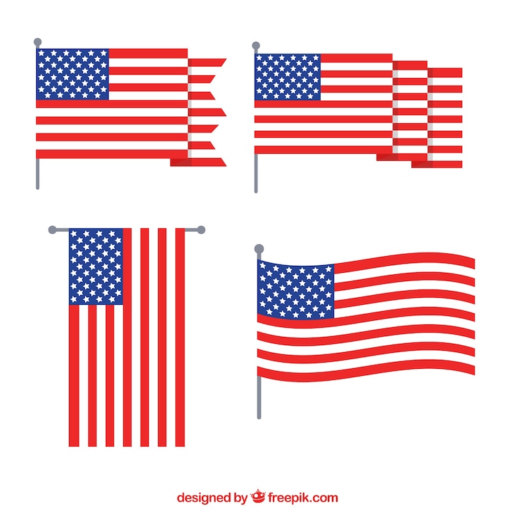 Kostenlose Vektor flaped amerikanische flagge sammlung flachen design