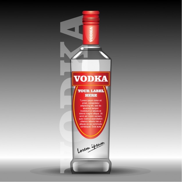 Flasche Wodka Mit Rotem Etikett Kostenlose Vektor