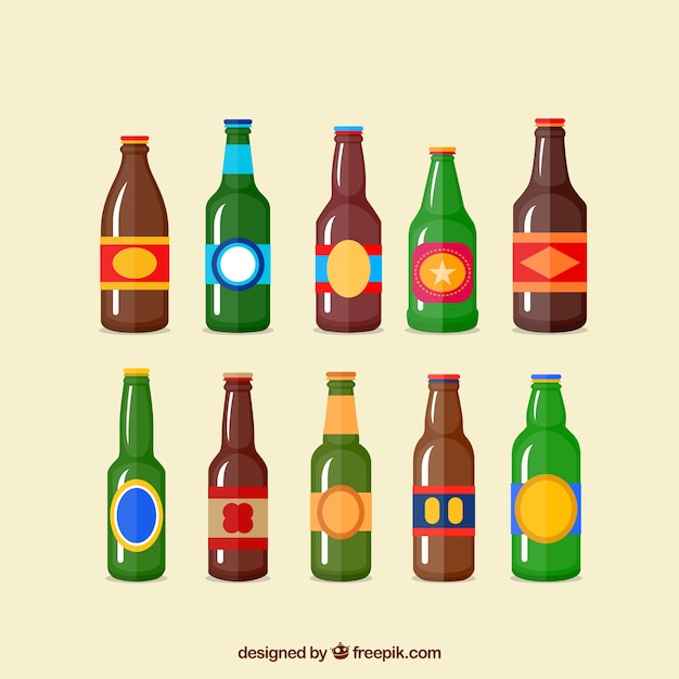 Kostenloser Vektor flaschen verschiedener biere sammlung