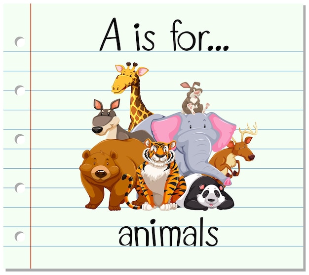 Flashcard buchstabe a ist für tiere