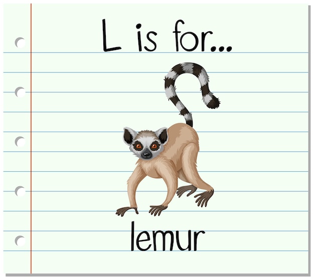 Kostenloser Vektor flashcard-buchstabe l ist für lemur