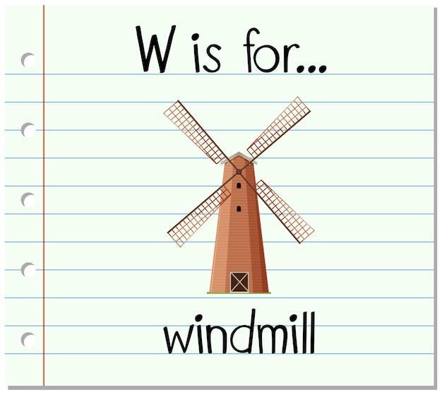 Flashcard-buchstabe w steht für windmühle