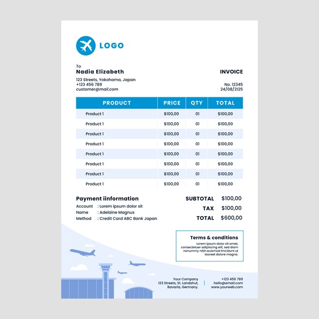 Flat Airline Service Company Rechnungsvorlage