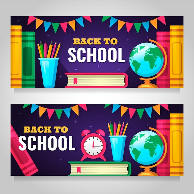 Kostenloser Vektor flat back to school banner set