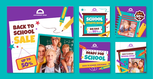 Flat Back to School Instagram Posts Sammlung