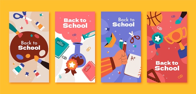 Kostenloser Vektor flat back to school instagram stories collection