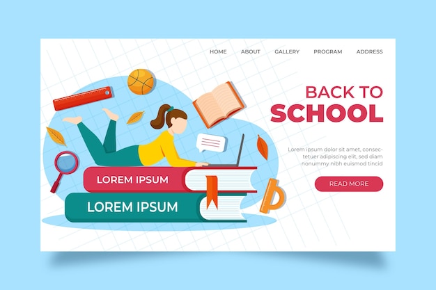 Kostenloser Vektor flat back to school landingpage-vorlage