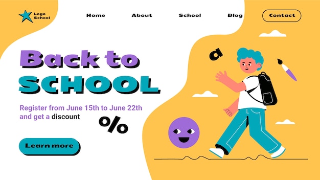 Kostenloser Vektor flat back to school landingpage-vorlage