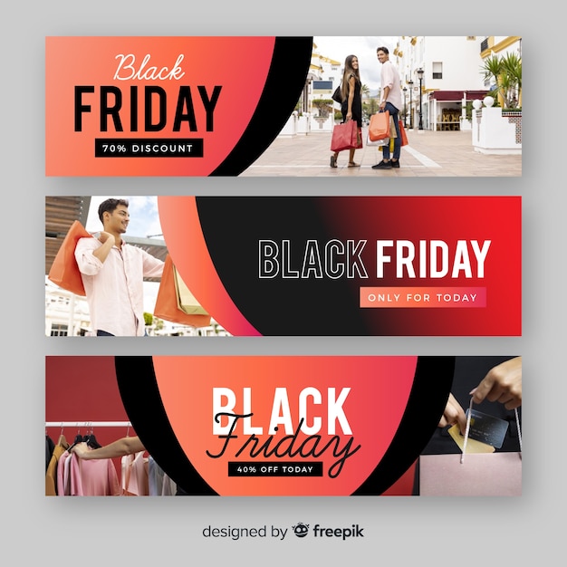 Kostenloser Vektor flat black friday banner mit foto