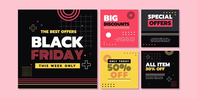 Flat Black Friday Instagram Posts Sammlung