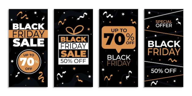 Kostenloser Vektor flat black friday instagram story collection