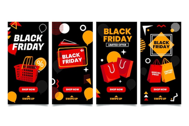 Flat black friday instagram story collection