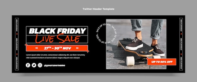 Kostenloser Vektor flat black friday twitter-header