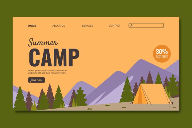 Flat Camp Landing Page Template für die Sommersaison