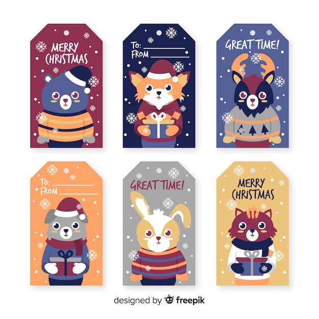 Kostenloser Vektor flat design christmas label collection