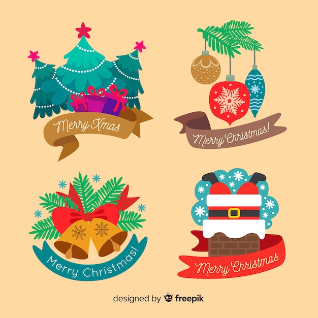 Kostenloser Vektor flat design christmas label collection